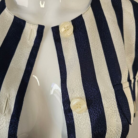 La Chine Petites Galinda Wang Striped Button-Up Shirt 6P Navy Silver Stripes 80s - Picture 2 of 10